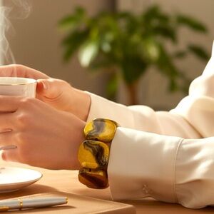 Chunky Stretch Lightweight Gold and Black Statement Bracelet